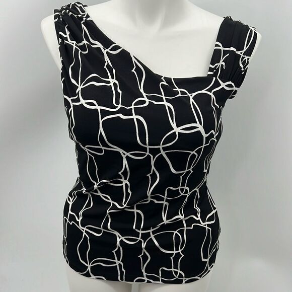Worthington asymmetrical neckline black white blouse - Picture 1 of 4